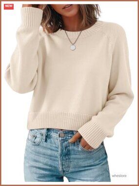 Cropped Crewneck Long Sleeve Knit Pullover Sweater